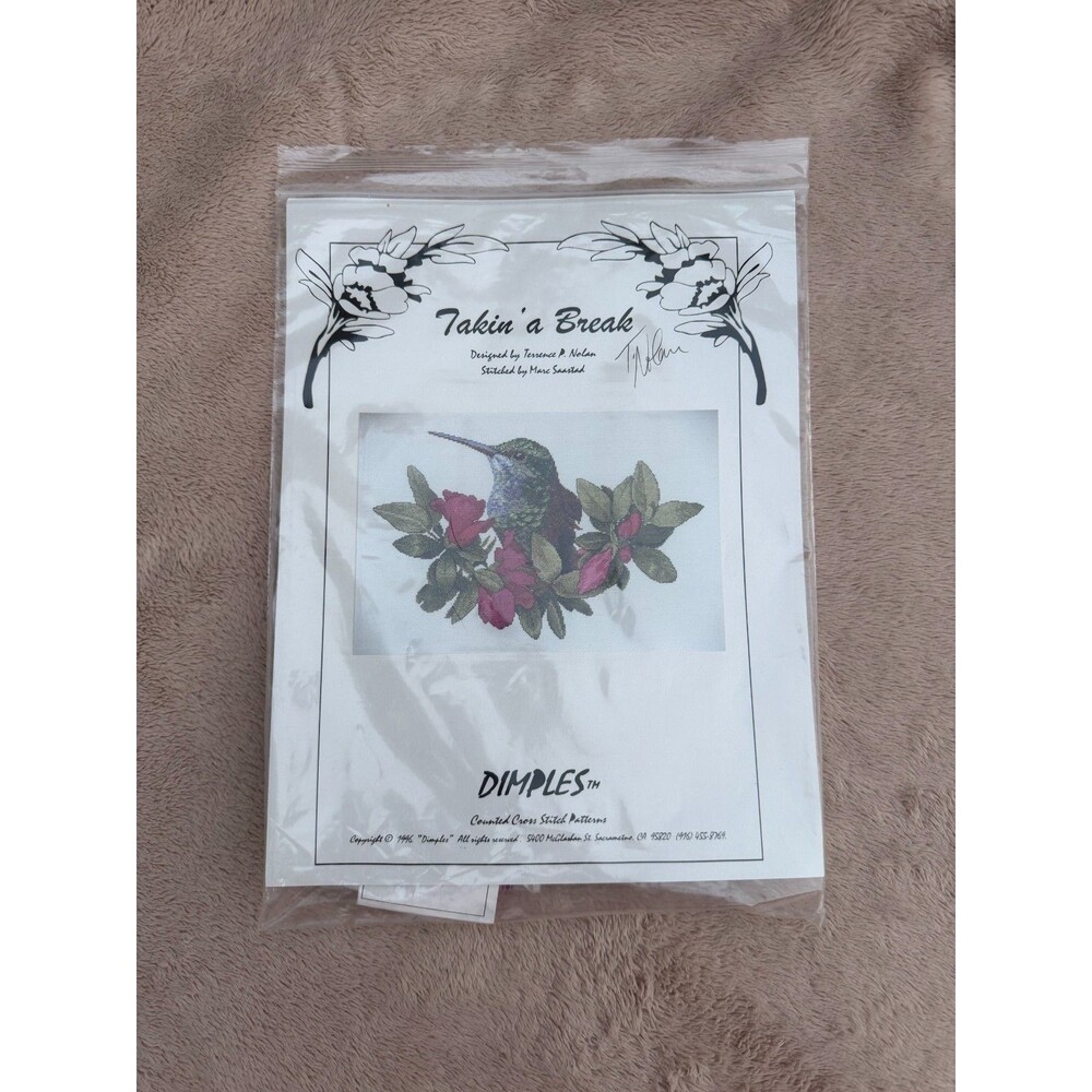 VTG Dimples "Takin' a Break" Hummingbird Counted Cross Stitch Pattern Kit